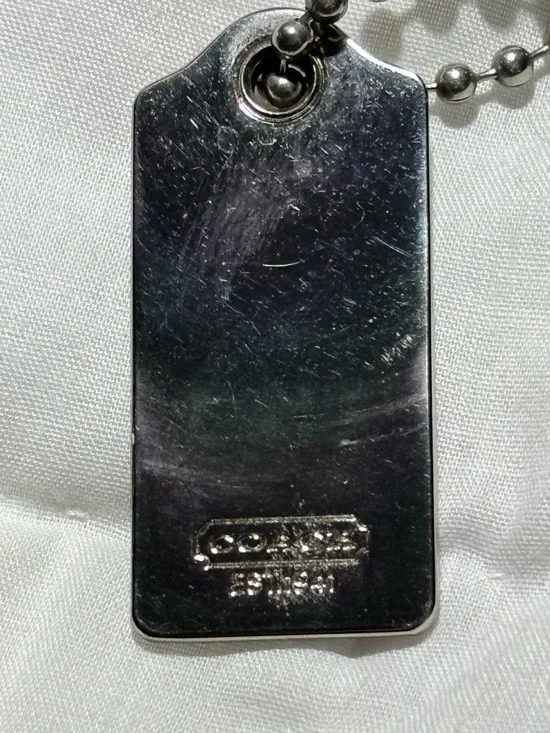 Coach Color Block Two-Tone Blue and White Leather Bag Tag with Silver Tag - Picture 3 of 5